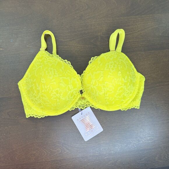 Savage X Fenty Women Size 36D D Bra Floral Lace Push Up Yellow Neon Y2K Brat - Picture 3 of 15